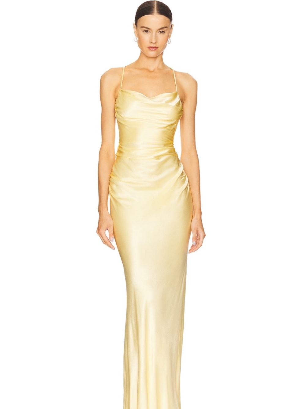 Shona Joy Satin Slip Maxi Dress in Pale Yellow